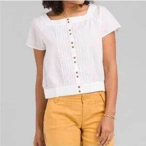 Prana Women's Araceli White Button Blouse Size XS Organic Cotton Lighweight